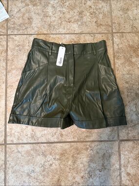 glam Olive Green High-Waist Faux Leather Shorts